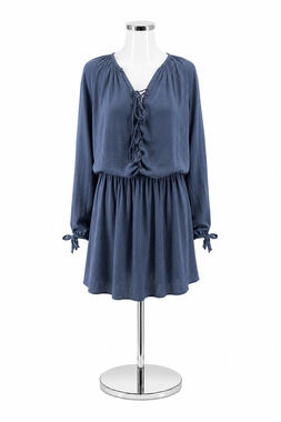 do & be Navy Blue Lace-Up Blouson Sleeve Boho Tunic Dress Size Small